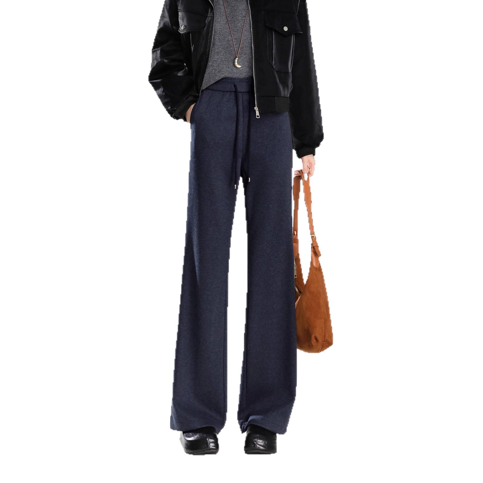 

Женские зимние шерстяные вельветовые брюки микро-клеш 2025: Длина до пола, Прямые штанины, Спортивный кэжуал M (48-52 kg) синий