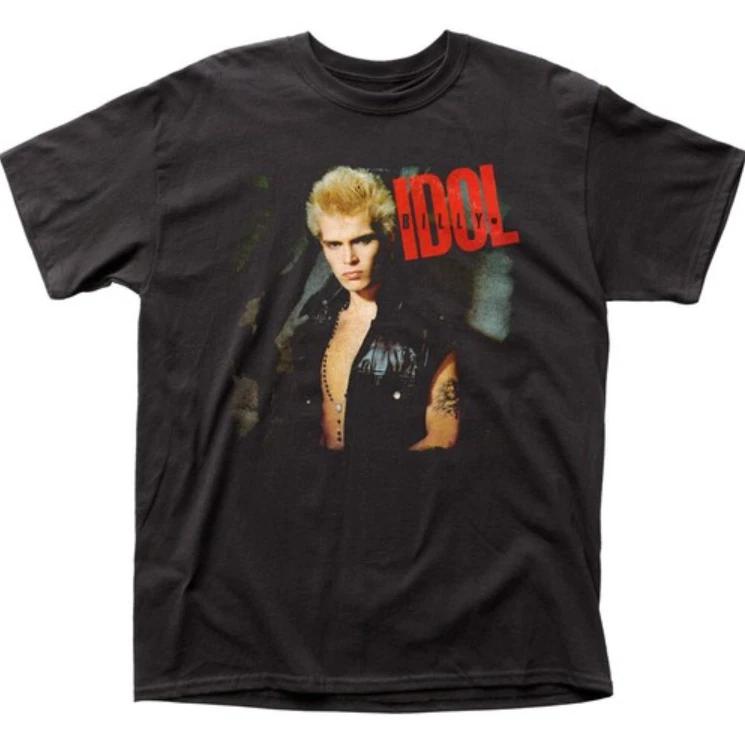 Billy Idol album cover t-shirt, men s black band tee, new wave rock graphic L