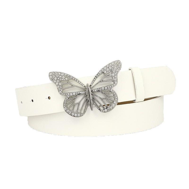 Fashion Rhinestone Butterfly Button Head Decoration Wide Belt, Women's Versatile Dress Shirt Belt Women's
