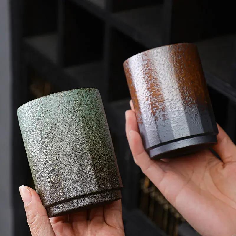 Vintage Chinese Ceramic Mug, Handmade Stoneware Large Coffee Cup, Unique Rustic Design for Home & Office Use, 1-Piece Cup