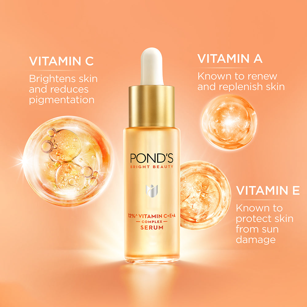 POND'S Bright Beauty 12% Vitamin C E A Serum 28ml For Acne Marks Pigmentation Blemish Removal Clear Glowing Skin Fast Absorbing