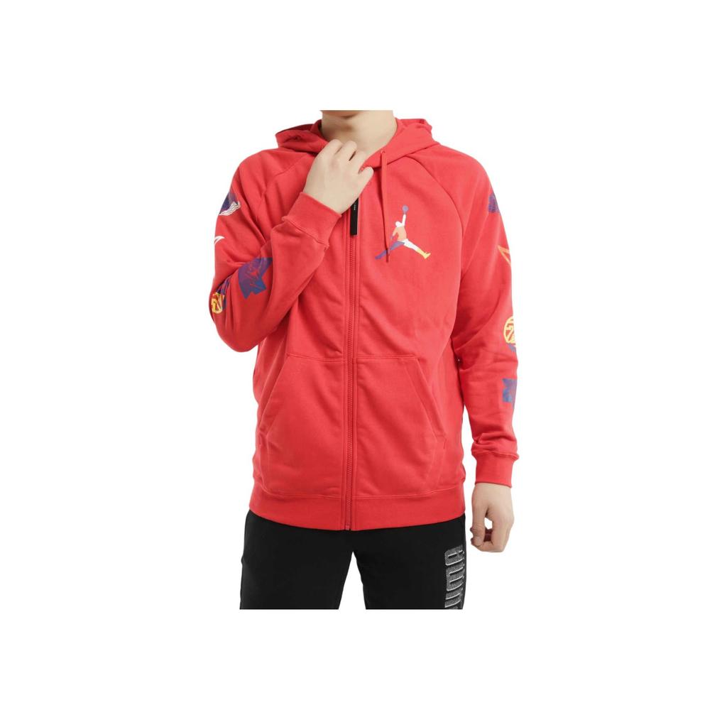 Jordan Logo Zip Hoodie Jacket Men Outerwear Red CJ7880-657