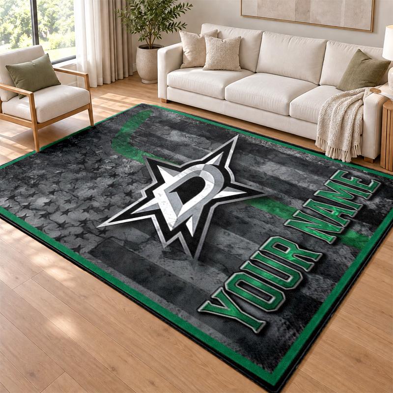 Dallas Stars Custom Name Personalized Rug Non‑Slip Doormat Floor Carpet Housewarming Birthday Gift for Family Friends