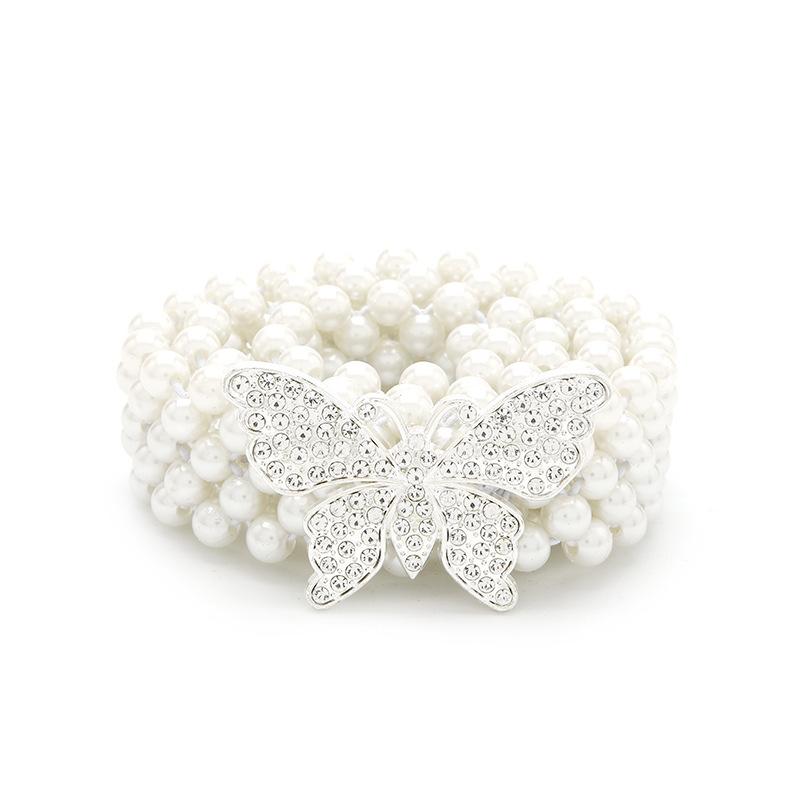 Pearl Rhinestones With Belt, Women'S Literary And Elegant Decoration, Multi-Row White Beaded Elastic Waist Chain