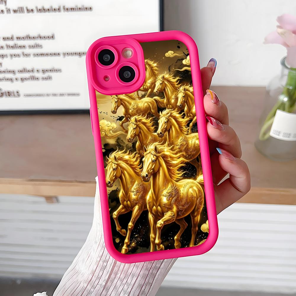 Golden Horse Year Mobile Phone Case for iPhone 17 16 15 14 13 12 11 Air Pro Max Plus Thicken TPU Colorful Cover Cover Pretty