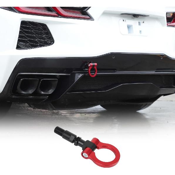 Rear Bumper Tow Hook Compatible with Chevrolet Corvette C8 2020-2026, Race Style Rear Tow Hook O-Ring, Exterior Tow Hook Trailer Hitch Accessories