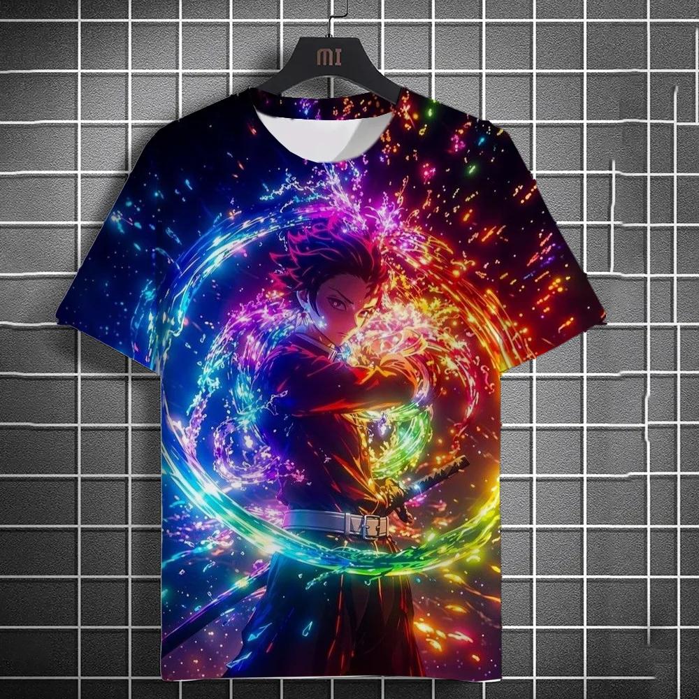 Japanese Graffiti Anime 3D Printed Fashionable Casual Short Sleeved Men's T-shirts - Soft Medium Stretch Polyester Fabric Summer Relaxed Fit Clothing