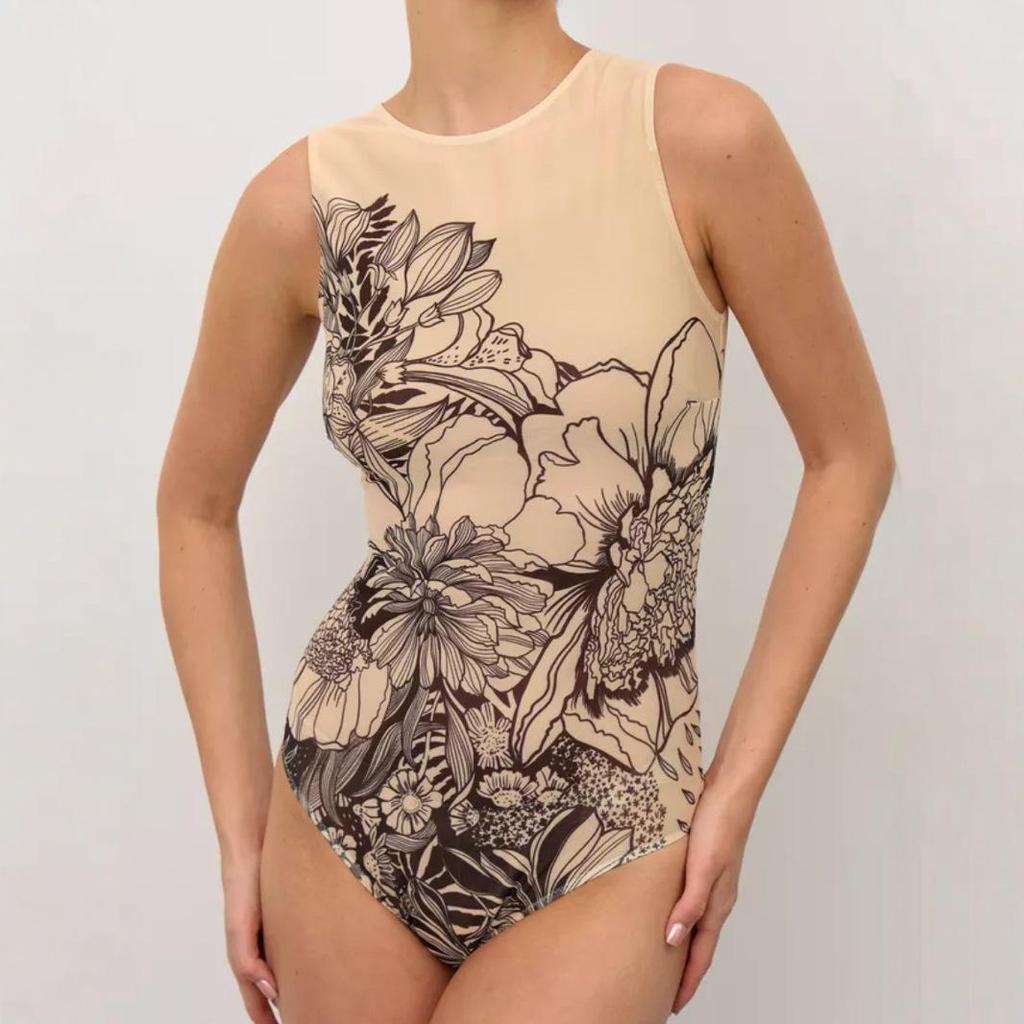 Fato de Banho Feminino Peça Única de Malha Multicor com Proteção Solar - Roupa de Banho Sexy Fresca de Manga Comprida