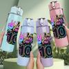 1PC Awesome 10 Birthday Number Print 750ml Color Plastic Sports Water Bottle Leakproof Flip Straw Lid Suitable for Sports Office Home Use