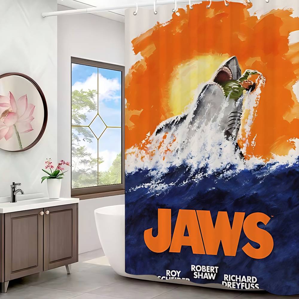 J-JAWS Movie 1pc Pattern Shower Curtain Plus Hooks Waterproof Machine Washable Polyester Fabric Abstract
