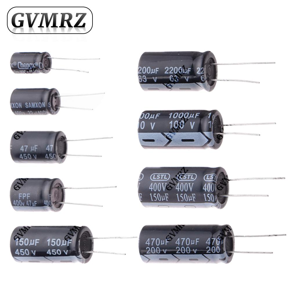 Electrolytic Capacitor Set 10UF 20UF 100UF 220UF 330UF 470UF 400UF 4.7UF for DIY Circuit Repair 63V 100V 200V 250V 400V 450V