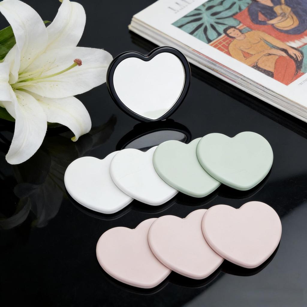 Heart-Shaped Portable Makeup Mirror: Minimalist Girly Pocket Vanity Mirror with HD Reflection