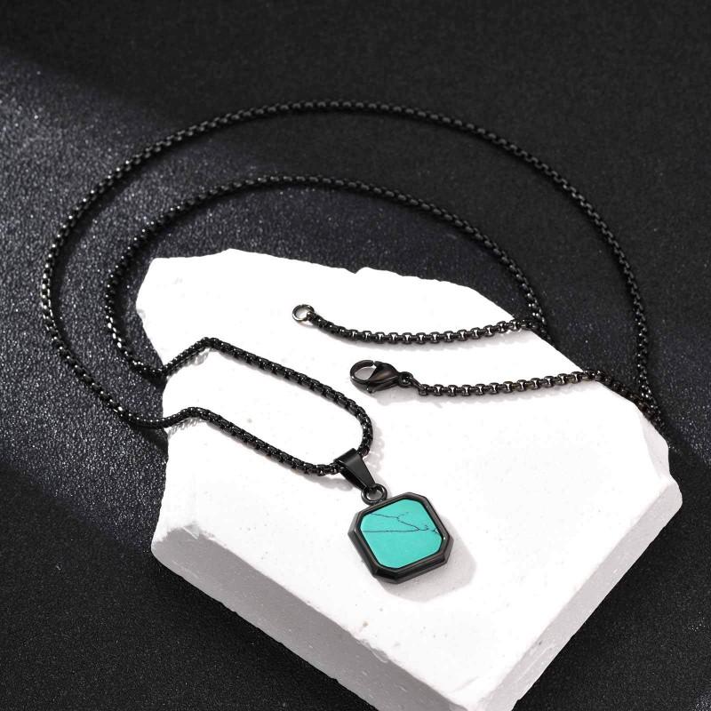 Stainless Steel Square Pendant Necklace Men Long Chain Layered Hip Hop Jewelry Geometric Titanium