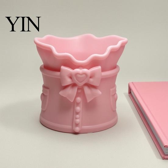 Eco Friendly PLA Organizer Lolita Bow Makeup Brush Holder, 3D Printed Pen Holder Storage Cup, Wavy Cute Container Rim Desktop for Vanity Table Decor,