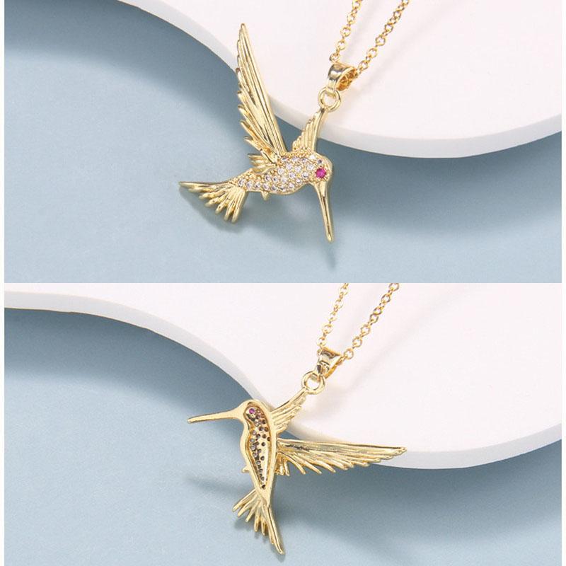 Light Luxury Zircon Owl Kingfisher Pendant Necklace Stainless Steel New Design Bird Choker Jewelry Party Gifts For Women Girls