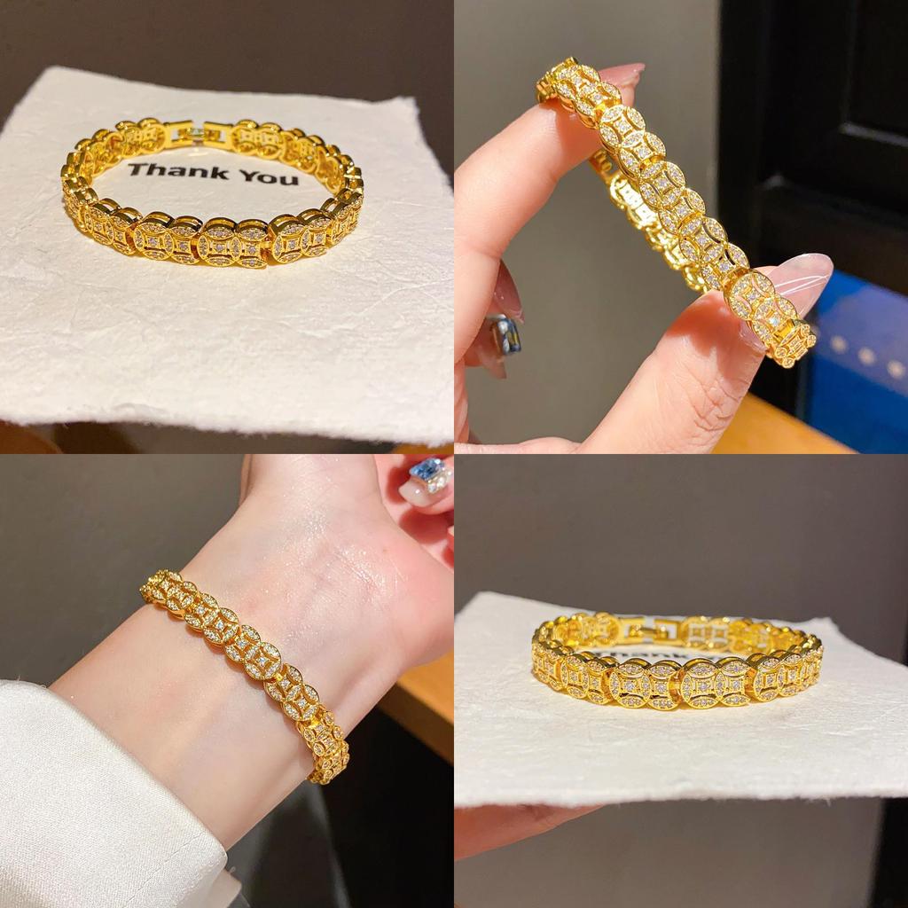 Geometrisches Kupfer-Zirkon-Armband mit elegantem Gold-Finish für Damen