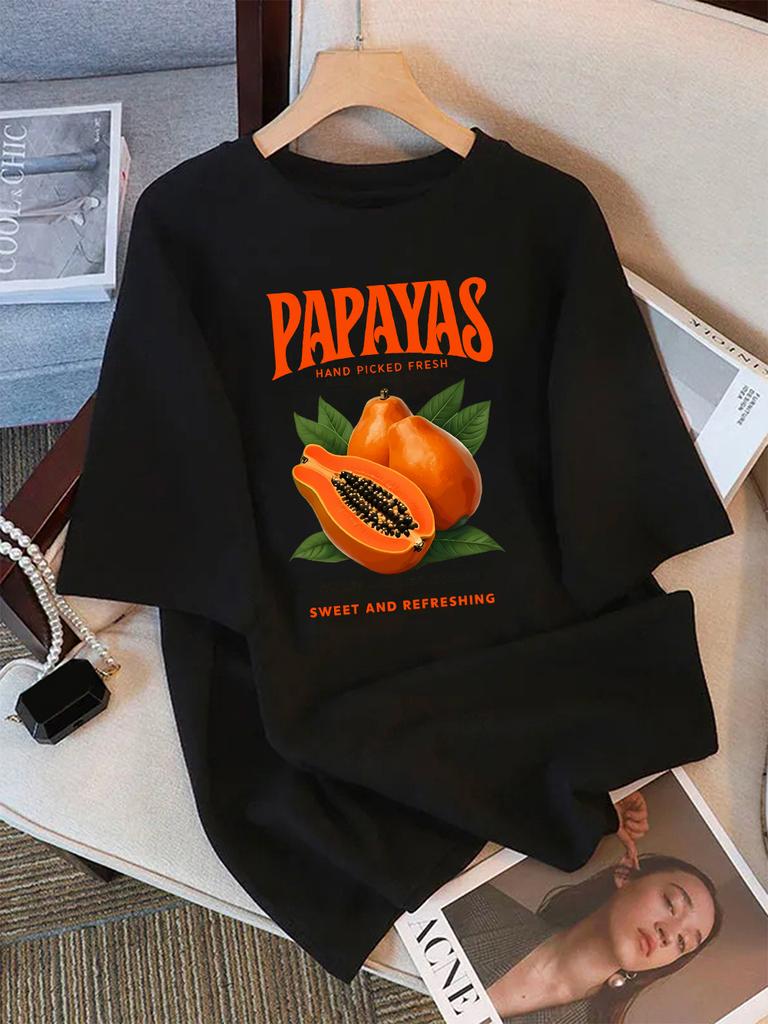 Papayas Hand Picked Fresh Printed Unisexs Tshirt Summer Short Sleeve Soft Loose Oneck Tops Holiday Casual Unisexs Clothing