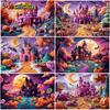 Mocsicka Halloween Purple Castle Background Moon Forest Pumpkin Party Banner Chocolate Lollipop Candy Decorations Photo Backdrop