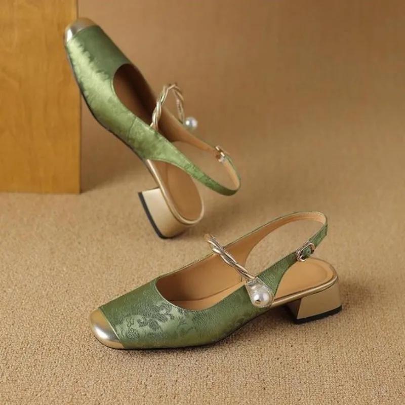 Thick Heel Vintage Buckles Woman Shoes Block Chunky Sandals for Women New Breathable Fashion Summer 2025 Comfortable Shoe