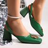 Vintage Green Women Sandals Simple Design Square High Heels Summer Shoes Black Casual Lady Sandalias Champagne Zapatillas