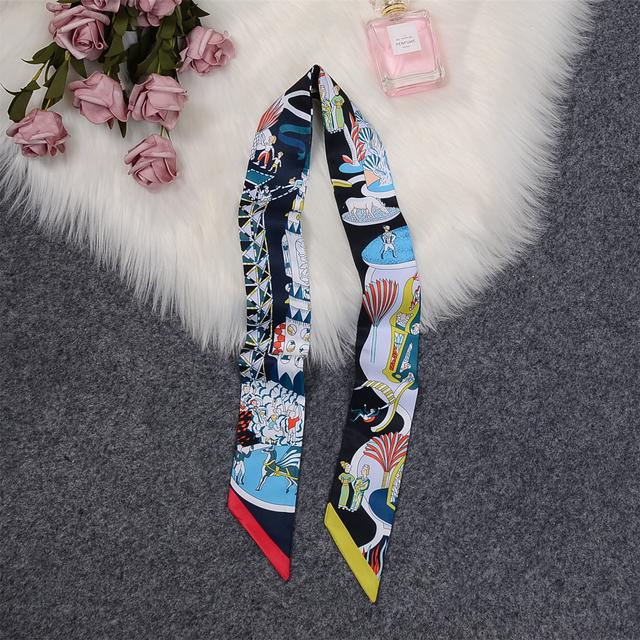 Luxury Horse Cloak Brand Scarf Fashion Design 100% Silk Scarf Women Headwear Skinny Bag Hair Scarves Neckerchief