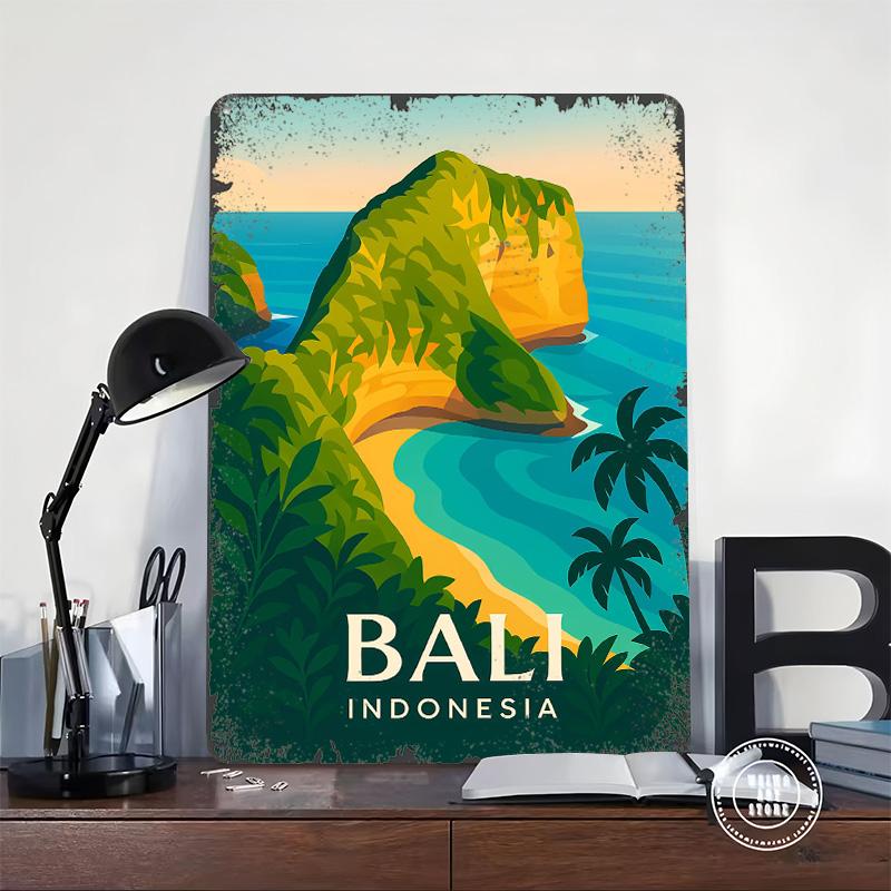 Bali Indonesia Travel Poster Customized Wall Art Vintage Metal Signs Retro Tin Plaque for Man Cave Living Room Decoration Decor