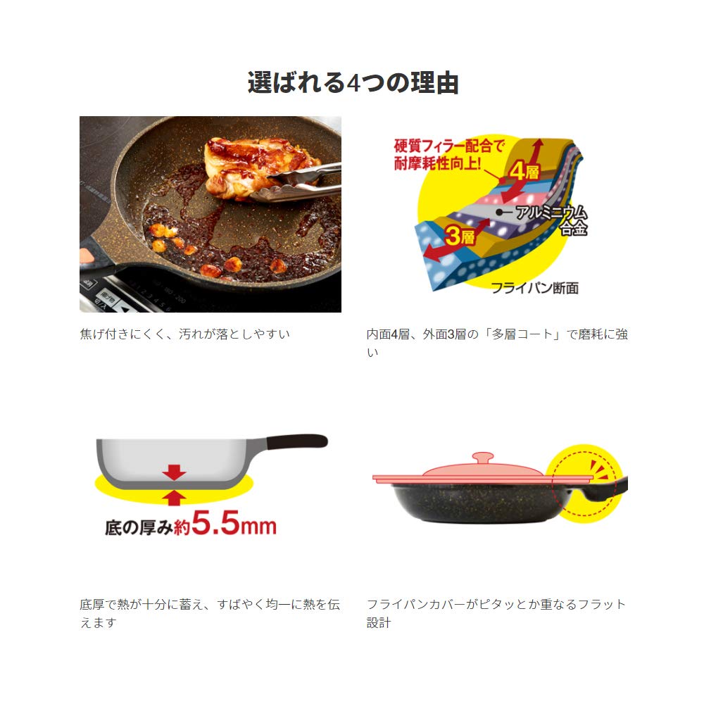 iMedia Frying Induction Gold Marbled Kitchen Gold Brown Marble-Coated Pan, 26cm, Deep, Compatible, Marble, Finish, Stir-fry Pan, Utensils, Cookware,