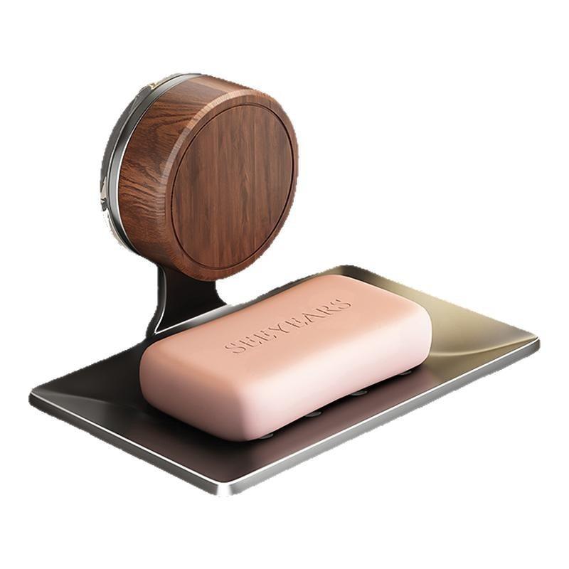 Nordic Style No Need To Drill Holes Wall-mounted Walnut Wood Soap Dish Suction Cup Soap Box  Bathroom Toilet Draining Soap Rack