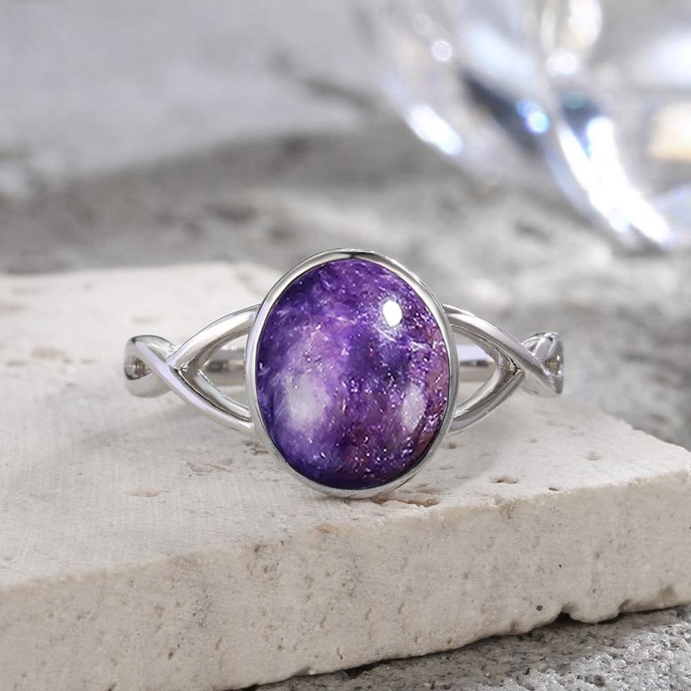 925 Silber Natursteinringe Mit Amethyst Einfacher Lila Ovaler Ring 8*10mm Feiner Schmuck Geschenke für Freundinnen für Frauen