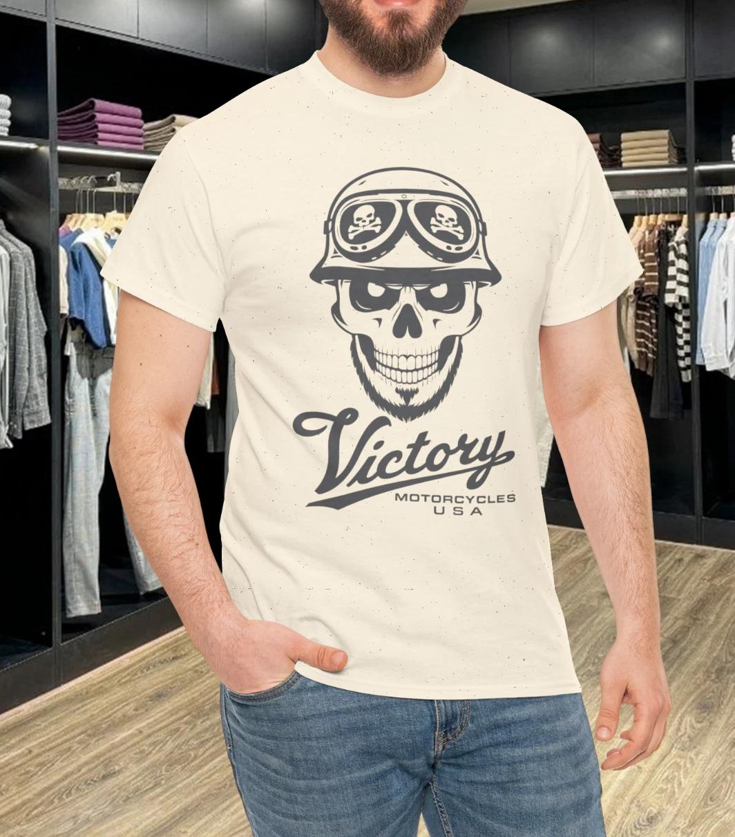 Men s and Women s T-shirts New Victory Motorcycles Skull Helmet Tee Vintage Biker Graphic USA T-Shirt L