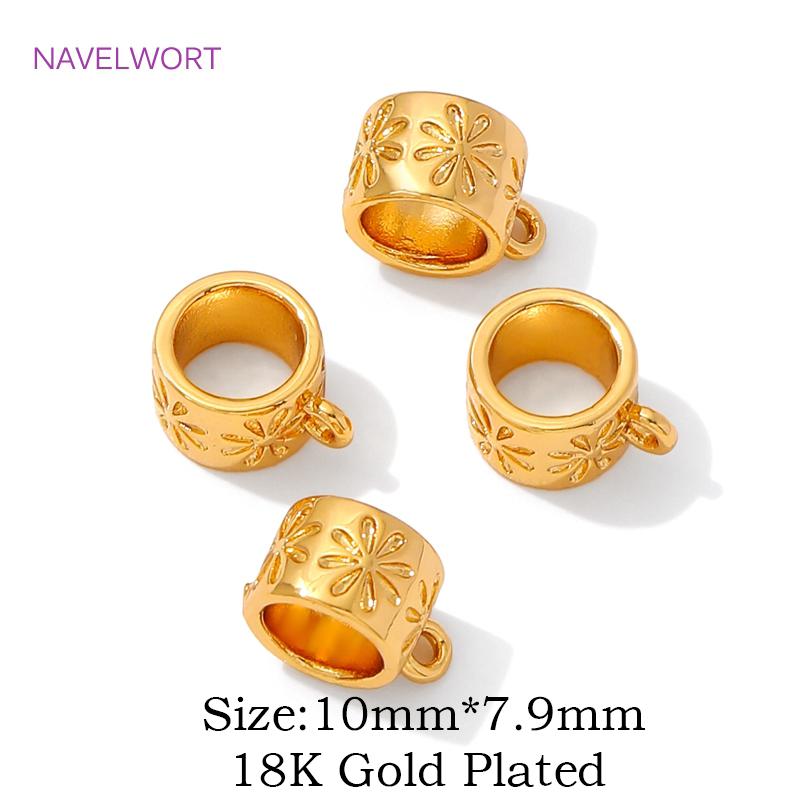 18K Gold Plated Inlaid Zircon Tube Pendant Bail Brass Pendant Connectors Bail Clasps For DIY Necklace Jewelry Making Accessories