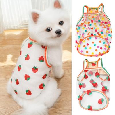 Sheer Mesh Dog Vest Breathable Summer Pet Vest Cute Strawberry Polka Dot Designs Dog Tank Top Sleeveless T-Shirt for Small Dogs Cats
