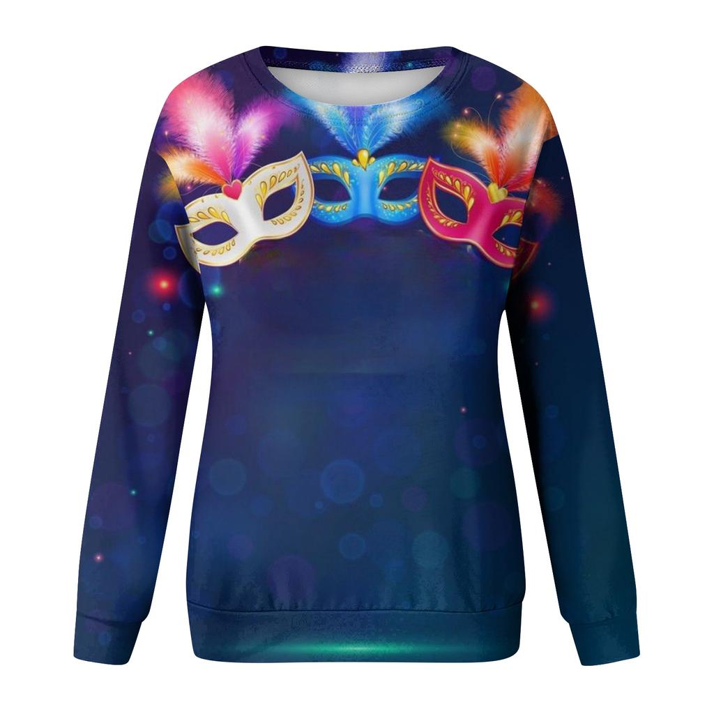 Women's Fashion Casual Long Sleeved Print Round Neck Sweater Top