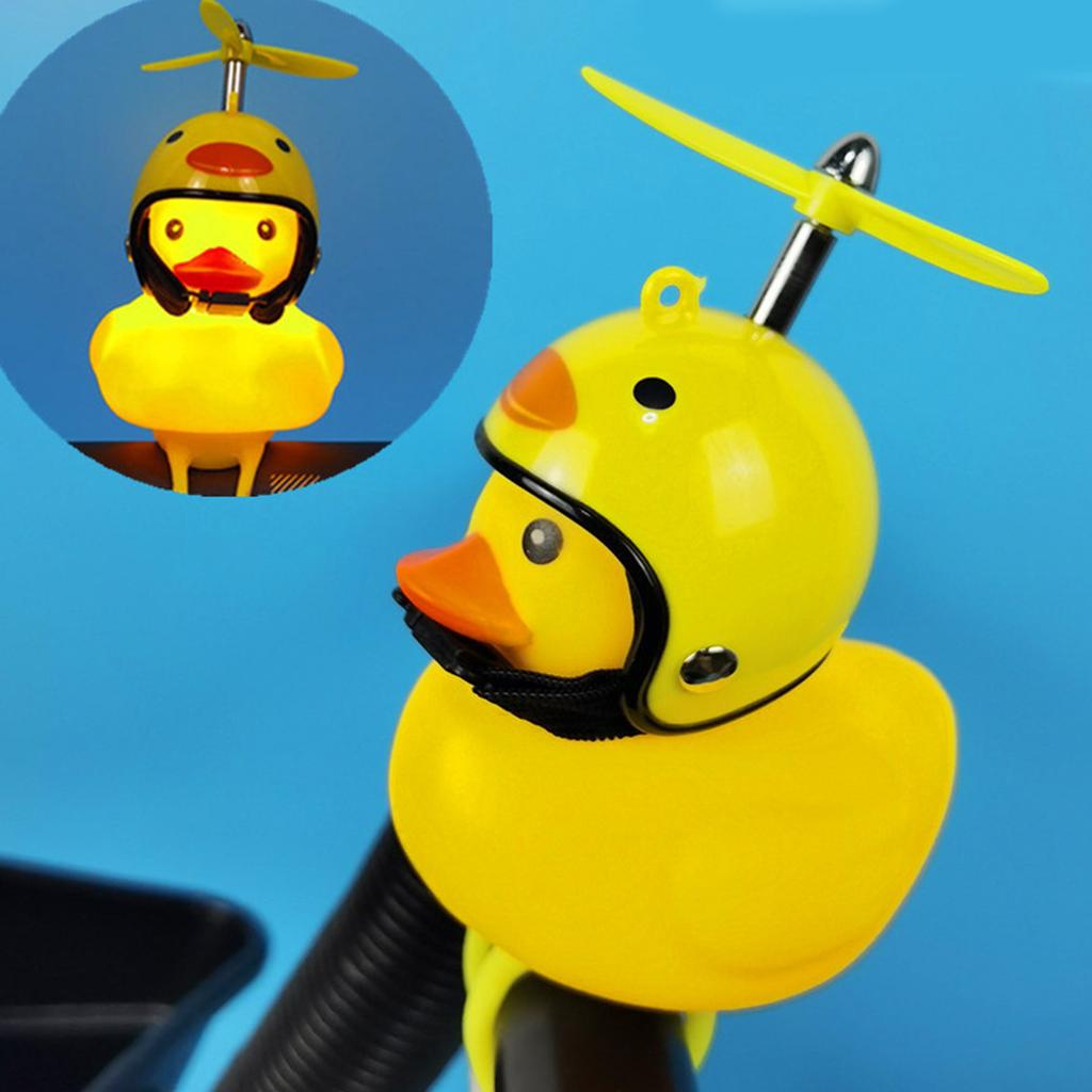 Duck Bike Bell Universal Bike Handlebar Yellow Duck Bell Rubber Duck Bicycle Bell with LED Light Helmet and Propeller