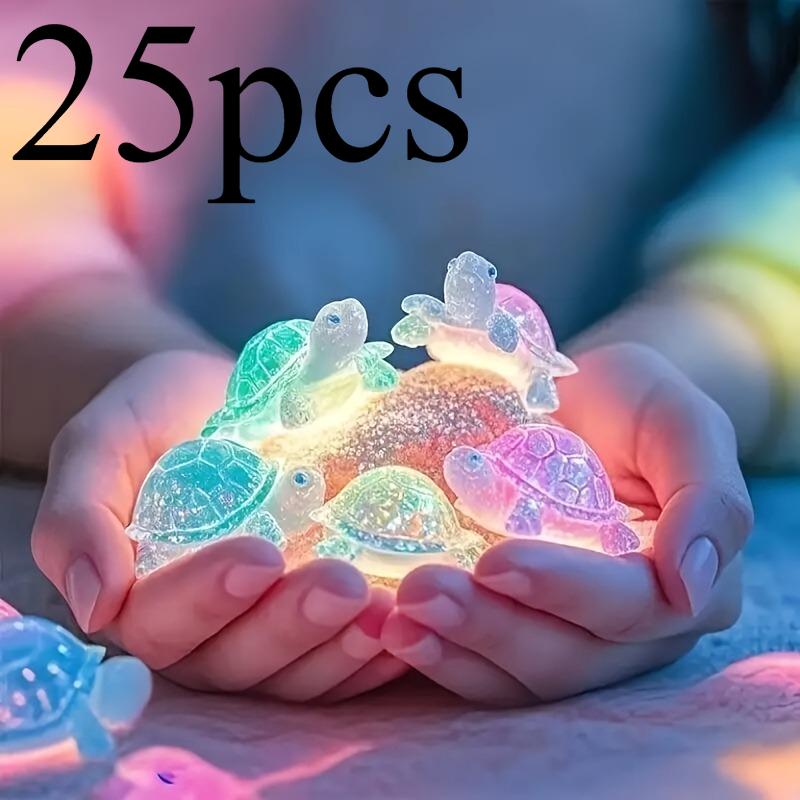 25pcs Glow-in-the-Dark 3D Turtle Figurines - Colorful Translucent Plastic Decorations for DIY Crafts, Party Favors,for Halloween, Easter, Thanksgiving