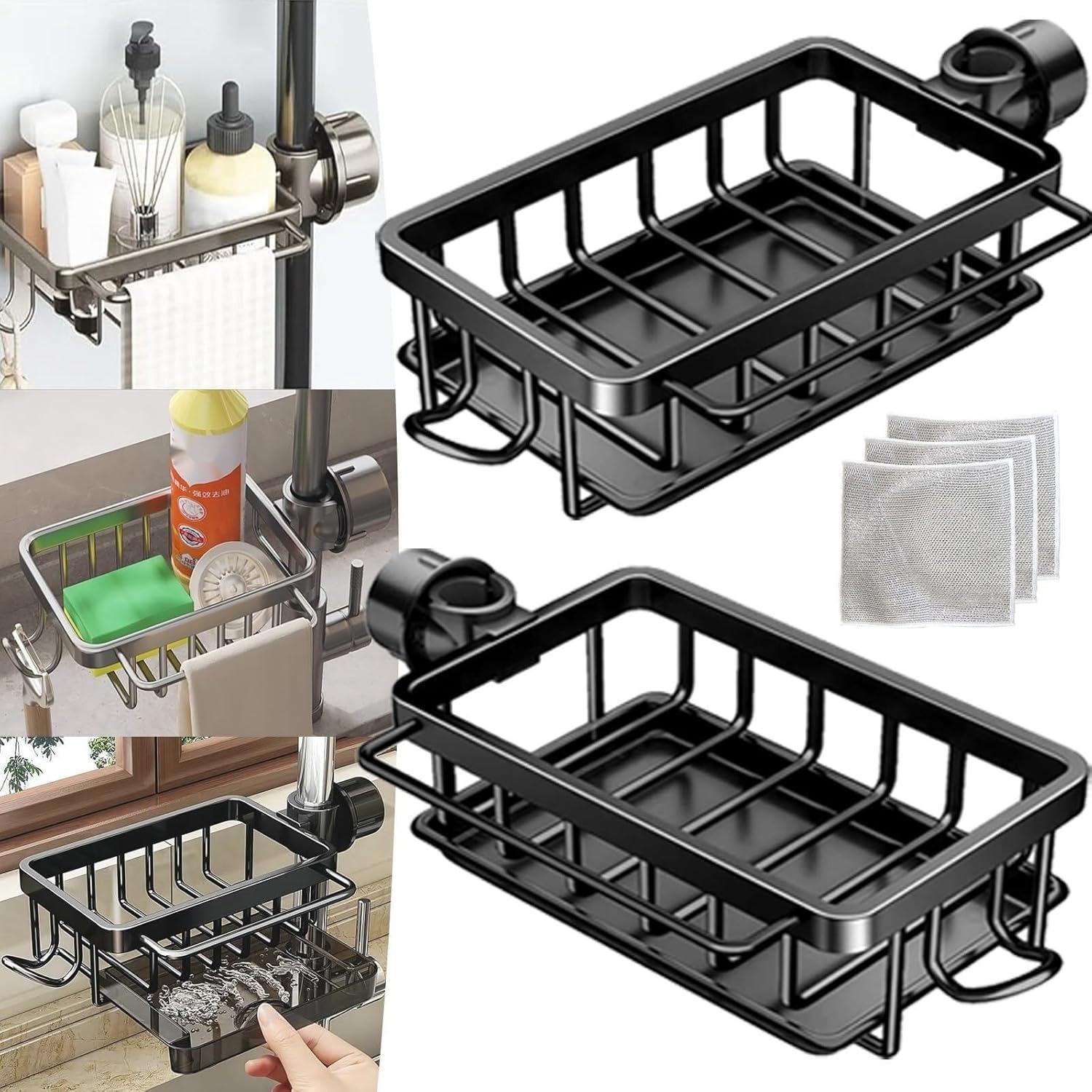 Kitchen Sink Faucet Organizer, Kitchen Sink Organizer Over Faucet, 360° Rotatable Faucet Sponge Holder for 0.8-1.1 Inch Round Water Pipe, Kitchen and чёрный