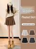 Maillard Kaffee Wolle Falten A-Linien Rock - 2026 Herbst/Winter High-Waist Khaki Kurzer Rock
