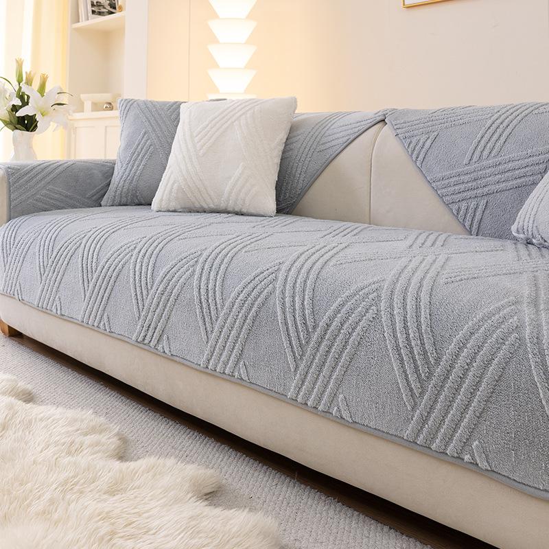 Nordic Style Thickened Sofa Cover Fabric New Fixed Anti Slip Warm Sofa Cushion Cover Straight Row for Autumn and Winter Seasons