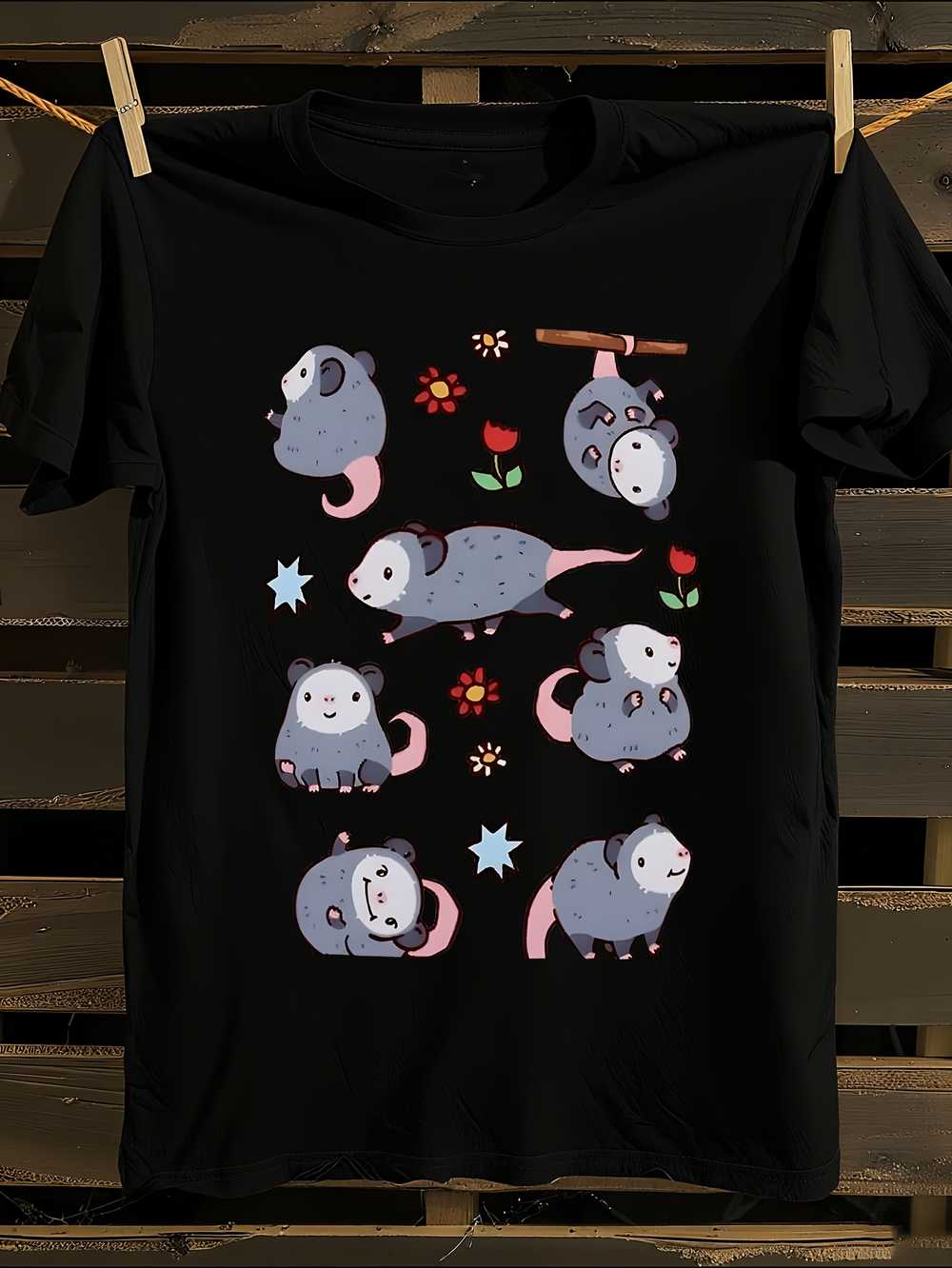 Kawaii Opossum Print T-Shirt L
