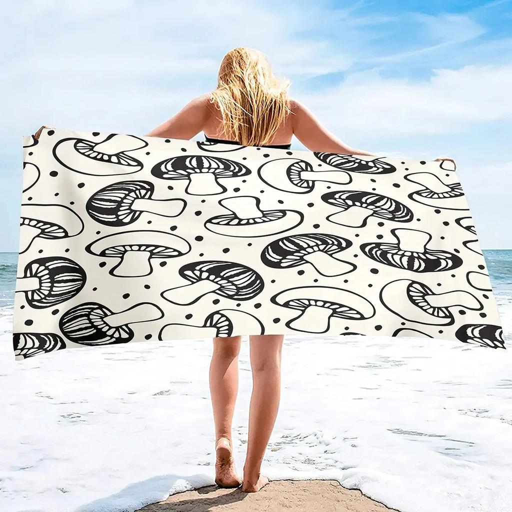 Microfiber Mushroom Beach Towel Wild Flowers Bath Towel Quick Dry Sand Free Hand Towels for Bathroom Travel Yoga Swim Hotel Spa