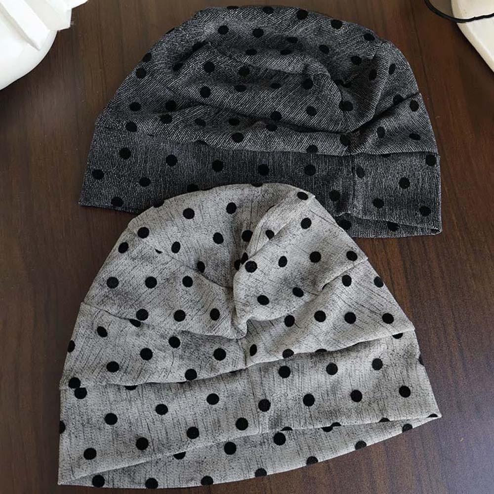 Retro Polka Dot Beanie Soft Vintage Pullover Hat Casual Hair Cover Windproof Head Wrap  Girls