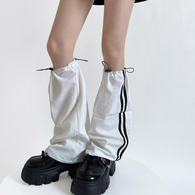 Modische Kordelzug Cargo Beinwärmer für Damen Harajuku Seitlich Doppelgestreift Baggy Beinabdeckungen Fußlose Socken Streetwear