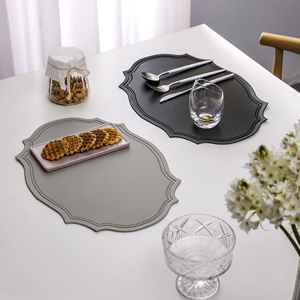 Retro Faux Leather Dinner Mat Oil-resistant Nordic Style Placemat Waterproof Thermal Insulation Mat Western Cuisine