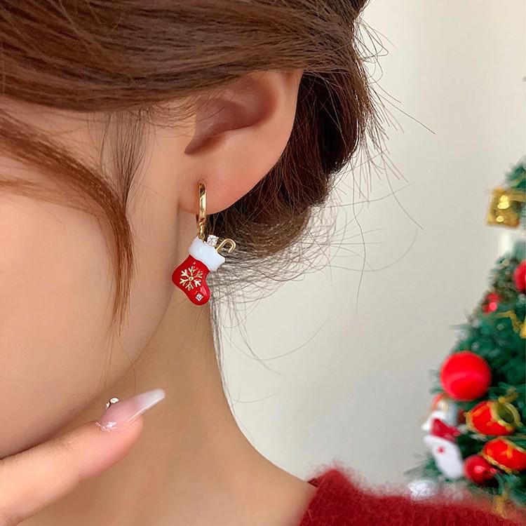 Festive Snowflake Christmas Stocking Earrings for Women