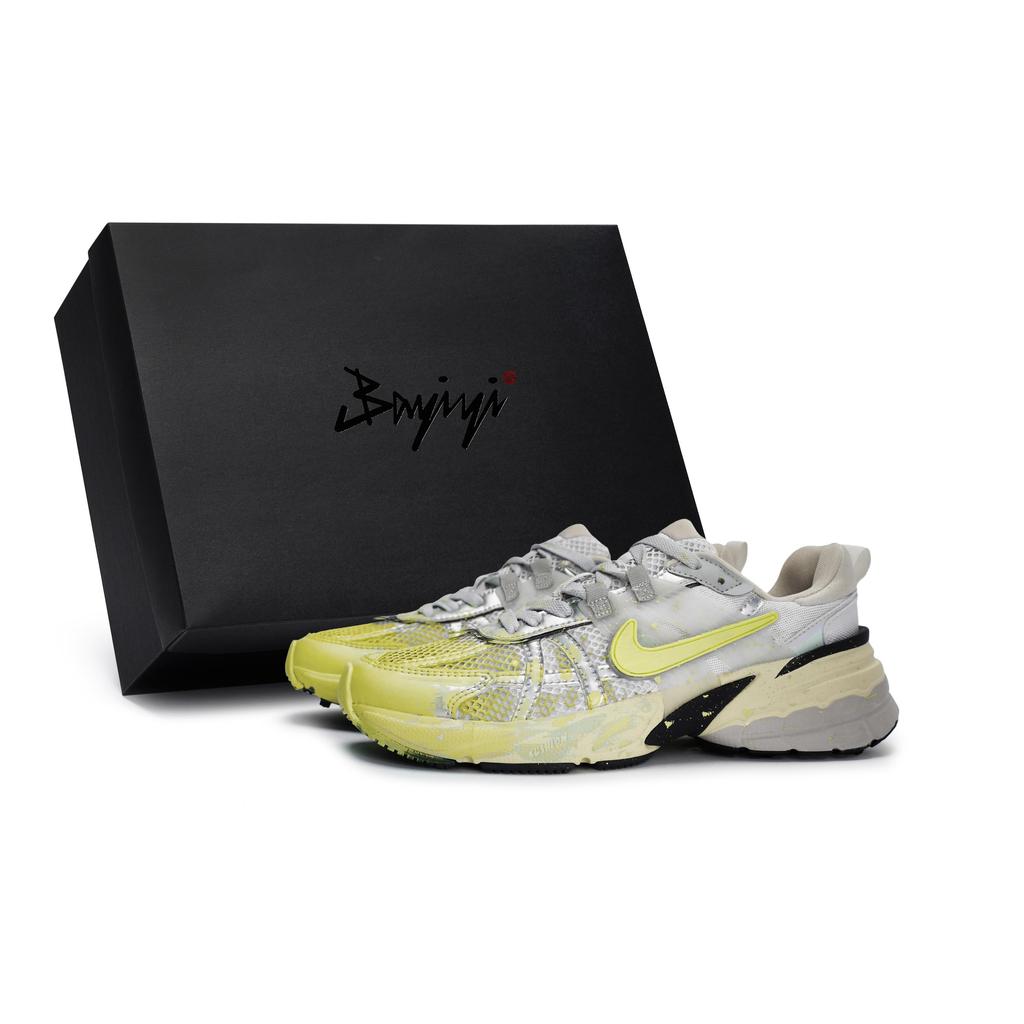 Nike V2K Run Slip Resistant Abrasion Resistant Low top Casual Running Shoes Women's Silver Yellow FD0736-100(Team80-V2KSBOX)