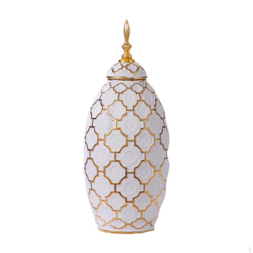 -Vaso da Fiori, Vaso Zenzero in Porcellana con Coperchio, Vaso da Collezione per Conservazione, Decorazione da Tavolo per Camera da Letto,