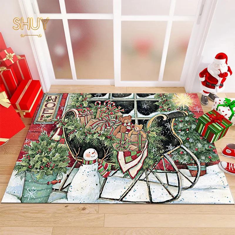 Christmas Cartoon Carpet Kawaii Non-slip Rug for Living Room Kitchen Home Decor Custom Stain-resistant Floor Mat