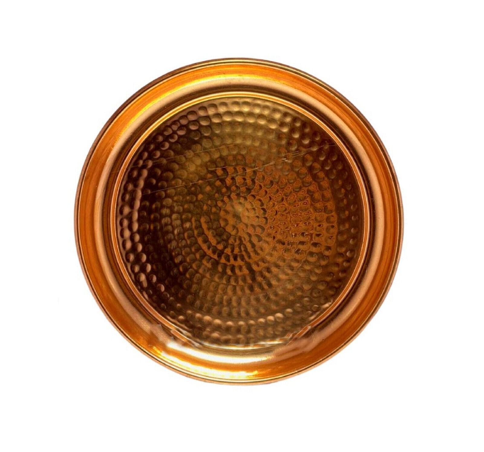 Indian Traditional Hammered Design Heavy Pure Copper Pooja Thali