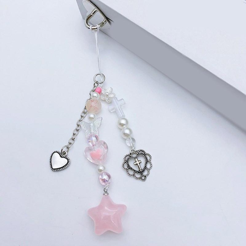 Cute Star Bead Tassels Pendant Phone Straps Lanyard Pocket Keychain Strap Backpack Charm Car Keys Decoration Chain