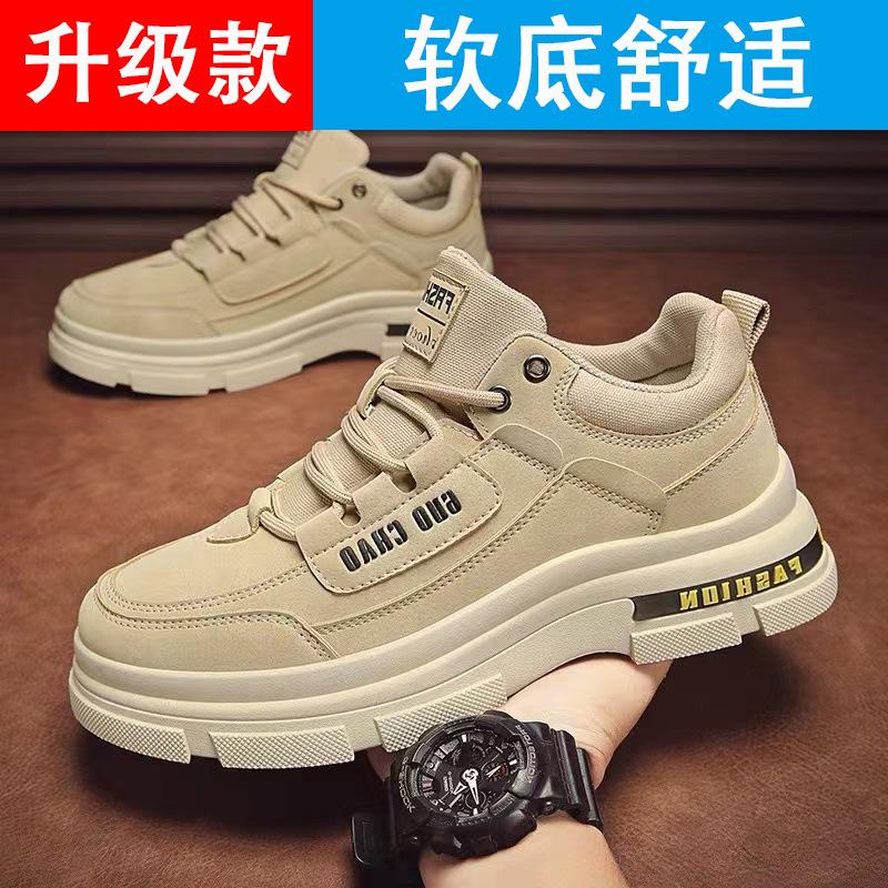 

Tooling shoes men s new outdoor casual shoes big head leather shoes British retro Martin shoes flip fur labor insurance shoes breathable 44 хакі